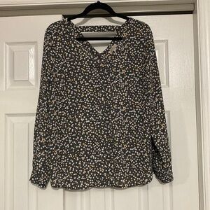 LOFT Grey and White Floral Blouse